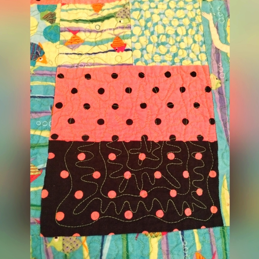 Flannel Square Quilt Blanket mermaid, seaweed, polka dot, fish fun unique design - Picture 11 of 14